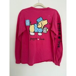 Puppie Love Save Rescue‎ Long Sleeve Pink T Shirt Medium Vet Health Bejeweled